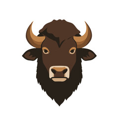 A Simple flat 2D illustration of a brown buffalo head  isolated on a white background, animal icon, vector animals set design