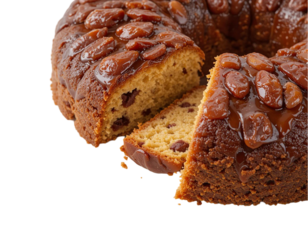 bolu kurma or date cake. close up of date cake isolated on transparent background
