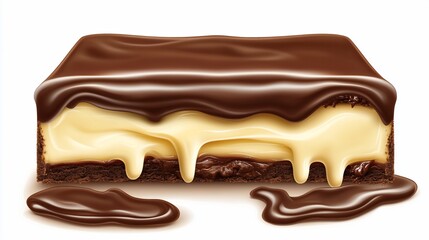 Chocolate-glazed cake, studio shot, white background, dessert advertising