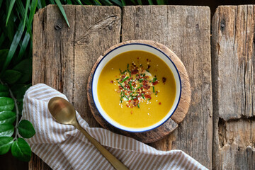 pumpkin soup in a bowl