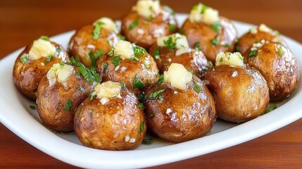Deliciously Roasted Mushrooms with Herb Butter and Garlic Served on a White Plate for Gourmet Culinary Cuisine