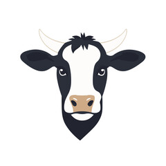 An illustration 2d, A flat 2D vector illustration of a cow head, designed as an icon and isolated on a white background. Flat clipart
