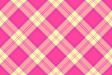 Vibrant pink and pale yellow diagonal plaid pattern.  Perfect for textile designs, fashion, websites, or as a cheerful background.