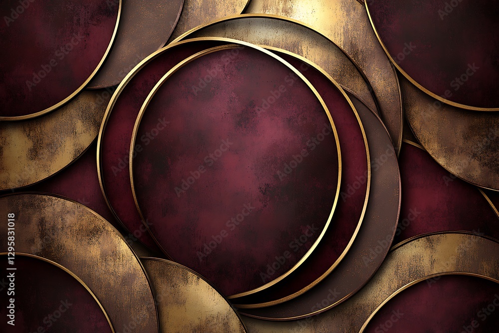 Poster abstract overlapping circular shapes of red and gold colors
