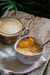 Rice milk pudding with persimmon.	
