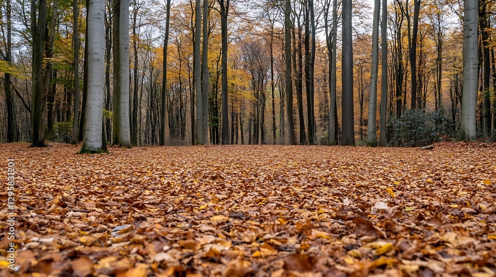 Poster autumn forest landscape with colorful leaves and tranquil atmosphere : generative ai