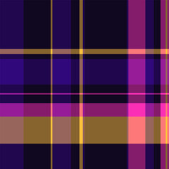 Creative textile plaid fabric, sample vector background seamless. Give check pattern texture tartan in violet and black colors.