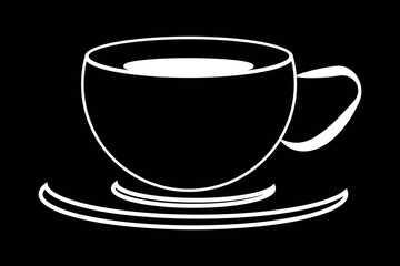 Minimalist white coffee cup silhouette isolated on transparent background for cafe and beverage designs