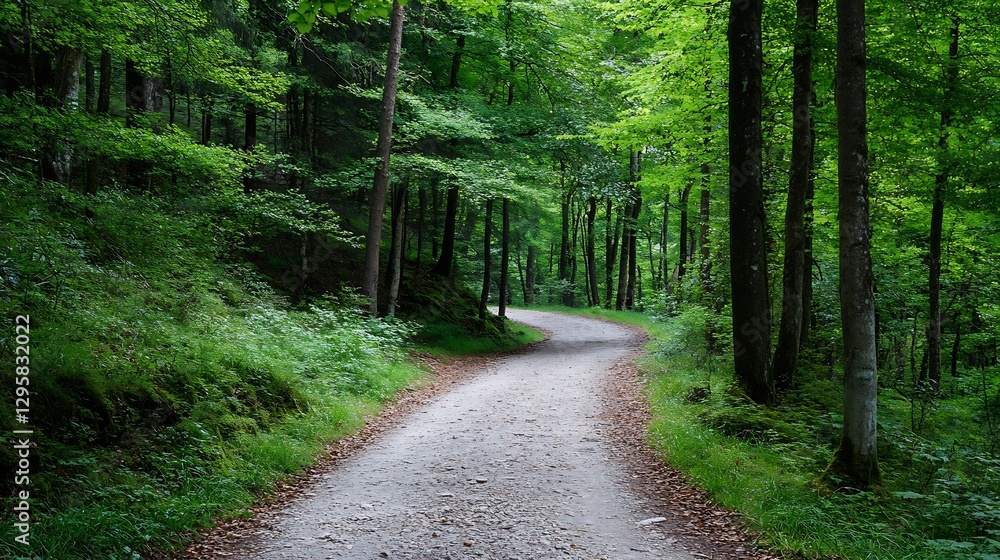 Poster scenic forest pathway with lush greenery and peaceful surroundings in nature : generative ai