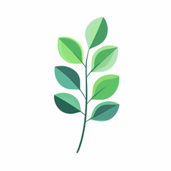 A flat 2D vector illustration of a green eucalyptus leaf, designed as an icon and isolated on a white background. simple icon design