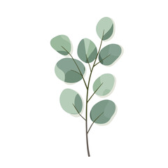 A flat 2D vector illustration of a branch of eucalyptus leaf, designed as an icon and isolated on a white background. simple icon design