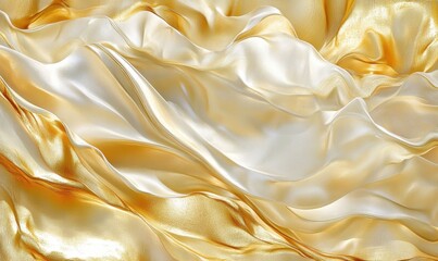 Obraz premium Flowing gold and white silk fabric background for luxurious designs