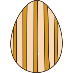 Lovely colorful doodle painted Easter egg with vertical wide stripes pattern. Funny outline hand drawn symbol of Easter egg hunt, religious springtime festival isolated on white.