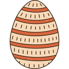 Lovely colorful doodle painted Easter egg with horizontal stripes and lines pattern. Funny outline hand drawn symbol of Easter egg hunt, religious springtime festival isolated on white.