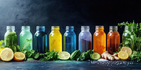 Colorful Infused Waters on Dark Surface