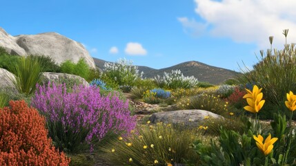 Obraz premium Vibrant Wildflower Meadow in Rocky Mountain Landscape
