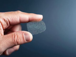 hand holding digital fingerprint on transparent surface