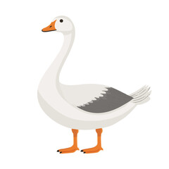 A simple flat 2D icon of a white goose isolated on the background, vector design, ideal for animation, UI/UX design, mobile apps, web design, digital illustrations, flat 2D, animal set