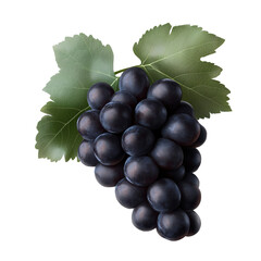 Fototapeta premium Fresh black grapes with green leaf isolated on transparent background.