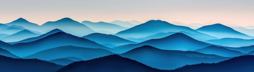 Fototapeta premium A serene landscape showcasing layered blue mountains under a gentle gradient sky, evoking tranquility and natural beauty.