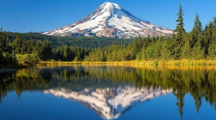 Serene Mountain Lake Reflection Majestic Peak Tranquil Waters Evergreen Forest