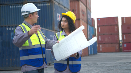 Engineers and technicians inspect the standards of containers