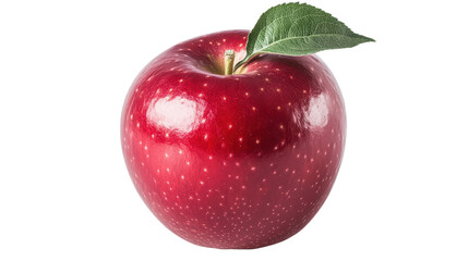 Close-up of a Vibrant Red Apple with a Leaf