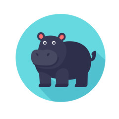 A 2D simple gray hippopotamus motion graphic flat-design vector animation style, in white background, flat design, animation design, vector, flat design, logo.