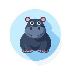 A 2D simple gray hippopotamus motion graphic flat-design vector animation style, in white background, flat design, animation design, vector, flat design, logo.