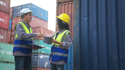 Engineers and technicians inspect the standards of containers that are made