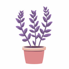 Simple flat 2D icon lavender branch in vase isolated on a white background, vector, flat design, animation design, vector, flat design, simple flat 2D icon, minimalist and modern 