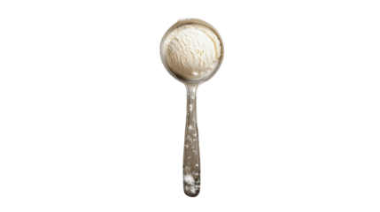 Ice cream scoop on transparent background, holding perfect serving of vanilla ice cream