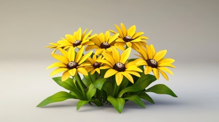 Yellow Low Poly Flowers on Light Gray Background