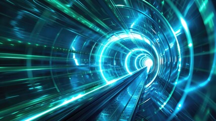 Abstract of vibrant line light with digital style effect in futuristic portal style scene with vividness of seamless pattern flowing with speed. Spiral scene perfect for science fiction design. AIG53.