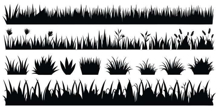 Grass Black silhouettes set vactor