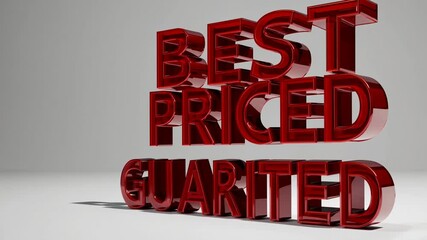 A striking 3D animation displays the words best price guaranteed in bold red letters.