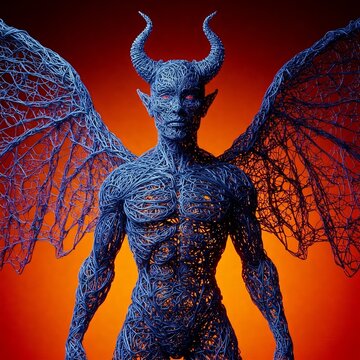 a icy blue devil with a net body and wings