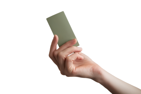 Human Hand Holding a Vertical Rectangular Card Isolated on Transparent Background PNG