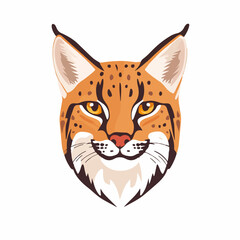 Simple flat 2D illustration of brown lynx isolated on a white background, AI wild animals illustration