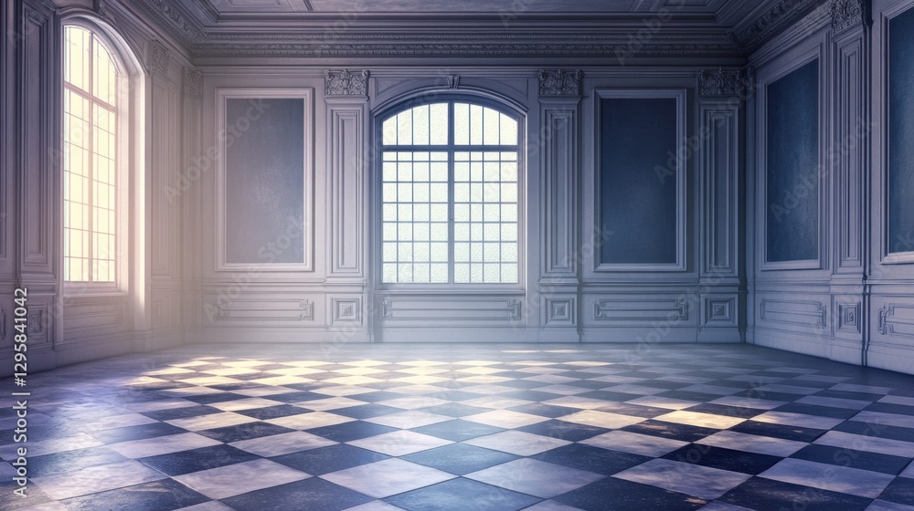 Aufkleber a serene and elegant empty room featuring large windows that allow ample daylight to illuminate the 