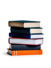 Stacked books in various colors on a white background showcasing traditional binding styles
