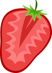 Strawberry fruit illustration with leaf in slice, half, whole in vector format. Red berry strawberry with leaf. Fresh strawberry.