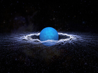 A blue star around which rings of particles in the form of vortices are formed. Elements of this image furnished by NASA.3D render.