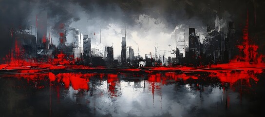 Abstract Cityscape - Red & Gray