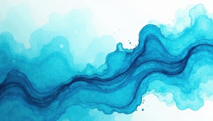 Abstract blue-turquoise watercolor wash Fluid, ethereal texture , tones, watercolor