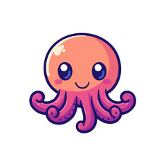 Simple flat 2D icon pink octopus isolated on blue background, vector, flat design, animation design, animation design, simple flat 2D icon, clipart
