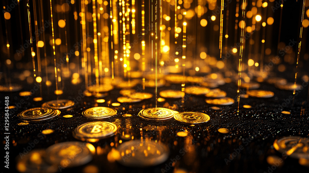 Poster a dazzling display of golden coins and shimmering lights, creating an enchanting atmosphere of wealt