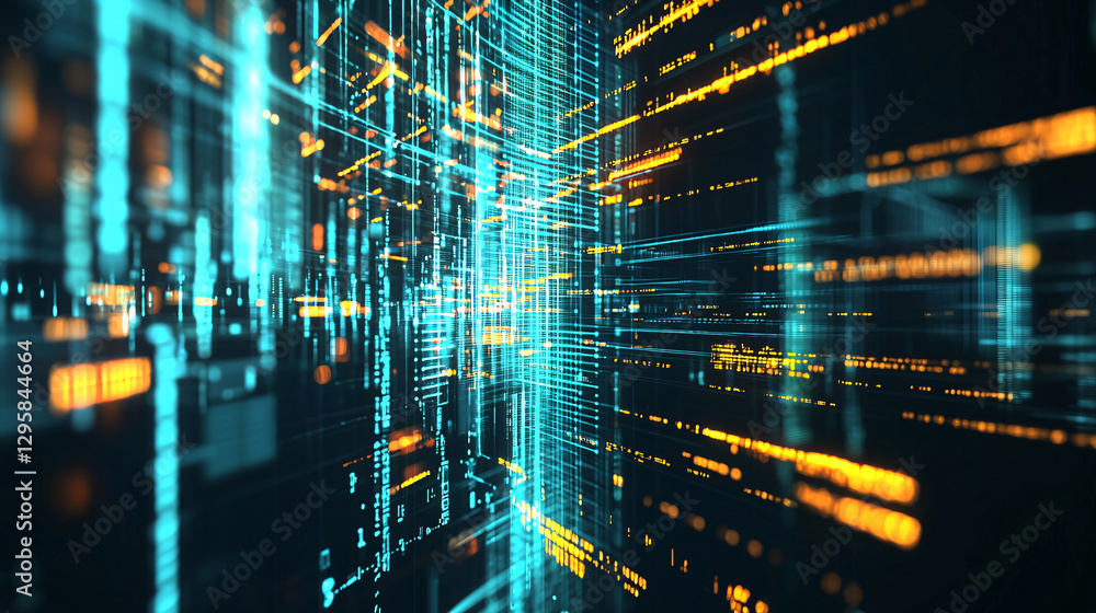 Poster a dynamic digital landscape featuring glowing lines and data streams, conveying a sense of technolog