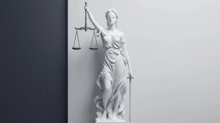 Obraz premium Elegant White Statue of Lady Justice Holding Scales and Sword