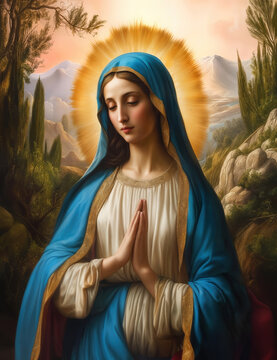 Virgin Mary, Mother of God, Our Lady, Holy Virgin	in garden